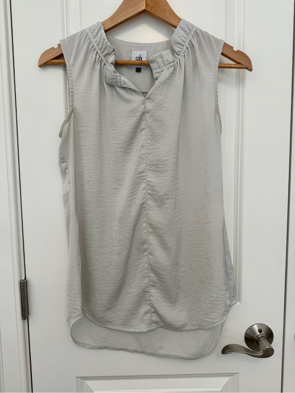 CAbi Light Gray Sleeveless V-Notch Shell